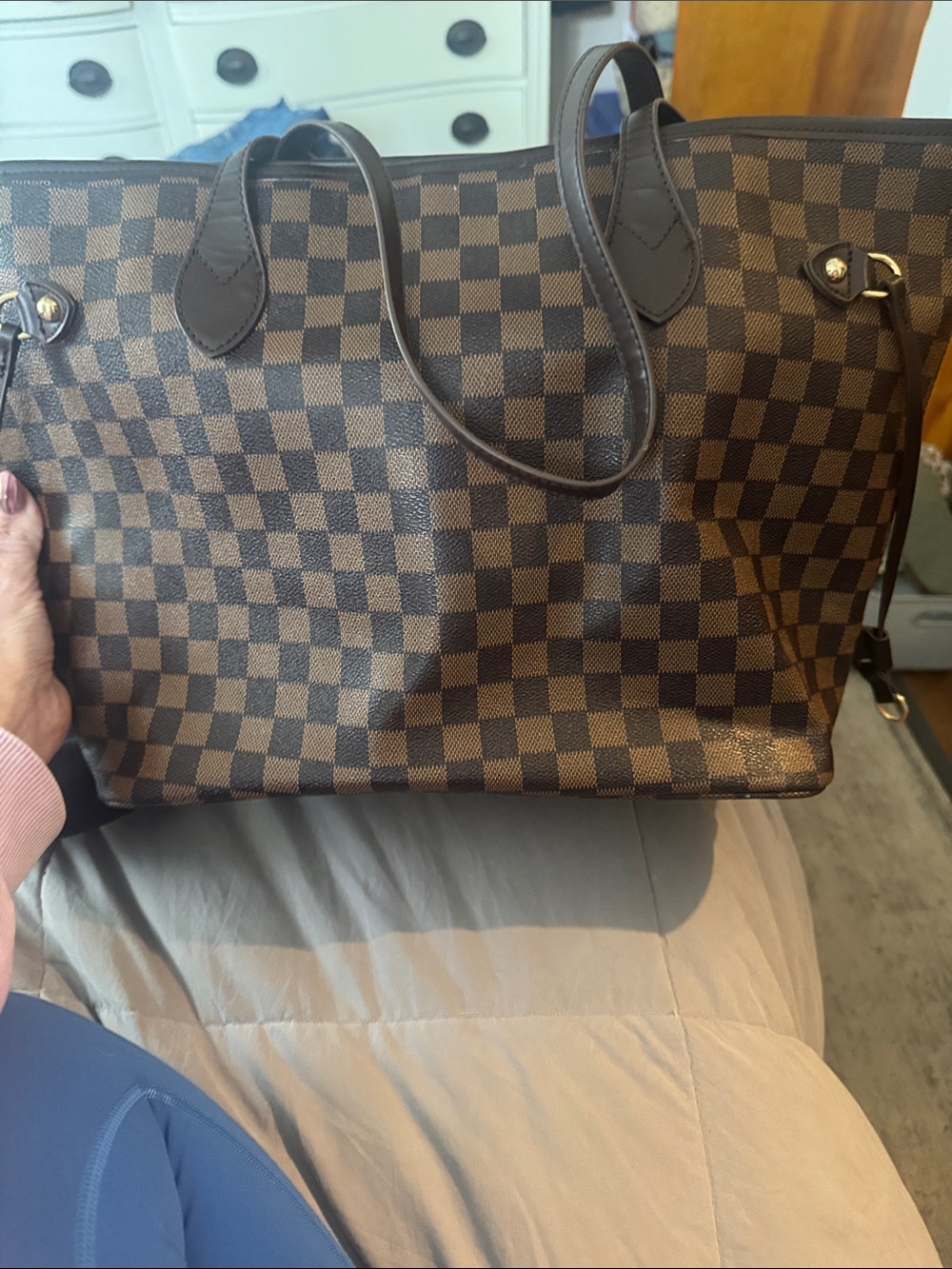 Classic Brown Checkered Tote Bag